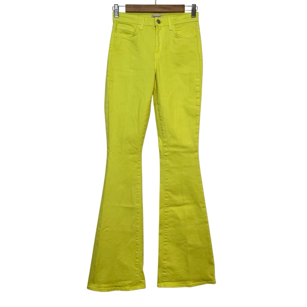 L'AGENCE Women’s Bell High-Rise Flared Jeans Cotton Lemon Tonic Sz 25 NWT